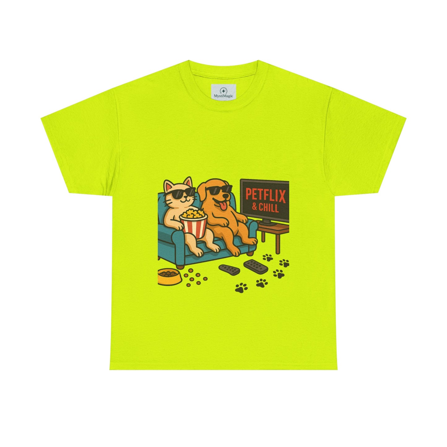 Pet Lovers Unisex Heavy Cotton Tee - 'Petflix & Chill' Graphic Tee