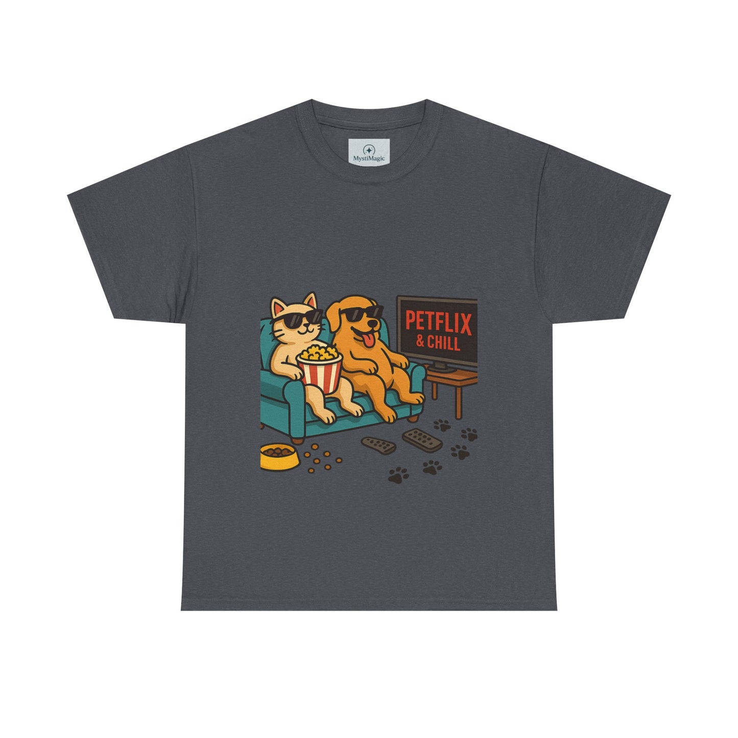 Pet Lovers Unisex Heavy Cotton Tee - 'Petflix & Chill' Graphic Tee