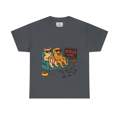 Pet Lovers Unisex Heavy Cotton Tee - 'Petflix & Chill' Graphic Tee