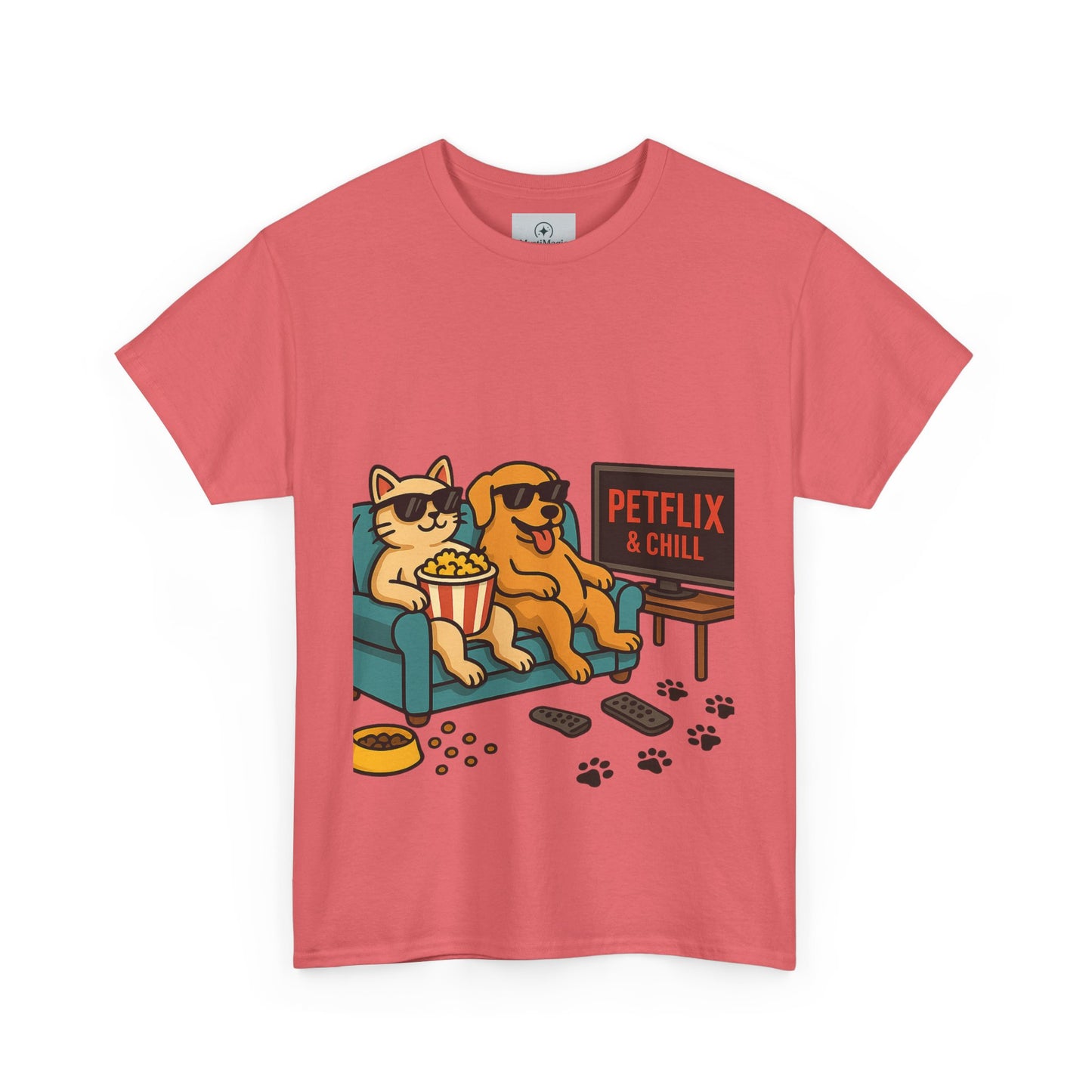 Pet Lovers Unisex Heavy Cotton Tee - 'Petflix & Chill' Graphic Tee