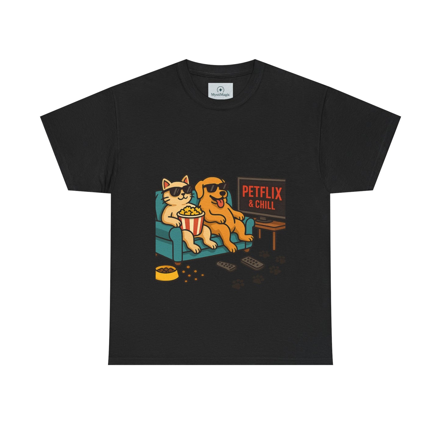 Pet Lovers Unisex Heavy Cotton Tee - 'Petflix & Chill' Graphic Tee