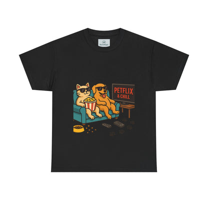 Pet Lovers Unisex Heavy Cotton Tee - 'Petflix & Chill' Graphic Tee