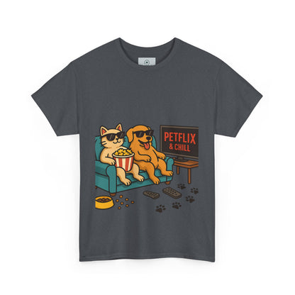 Pet Lovers Unisex Heavy Cotton Tee - 'Petflix & Chill' Graphic Tee