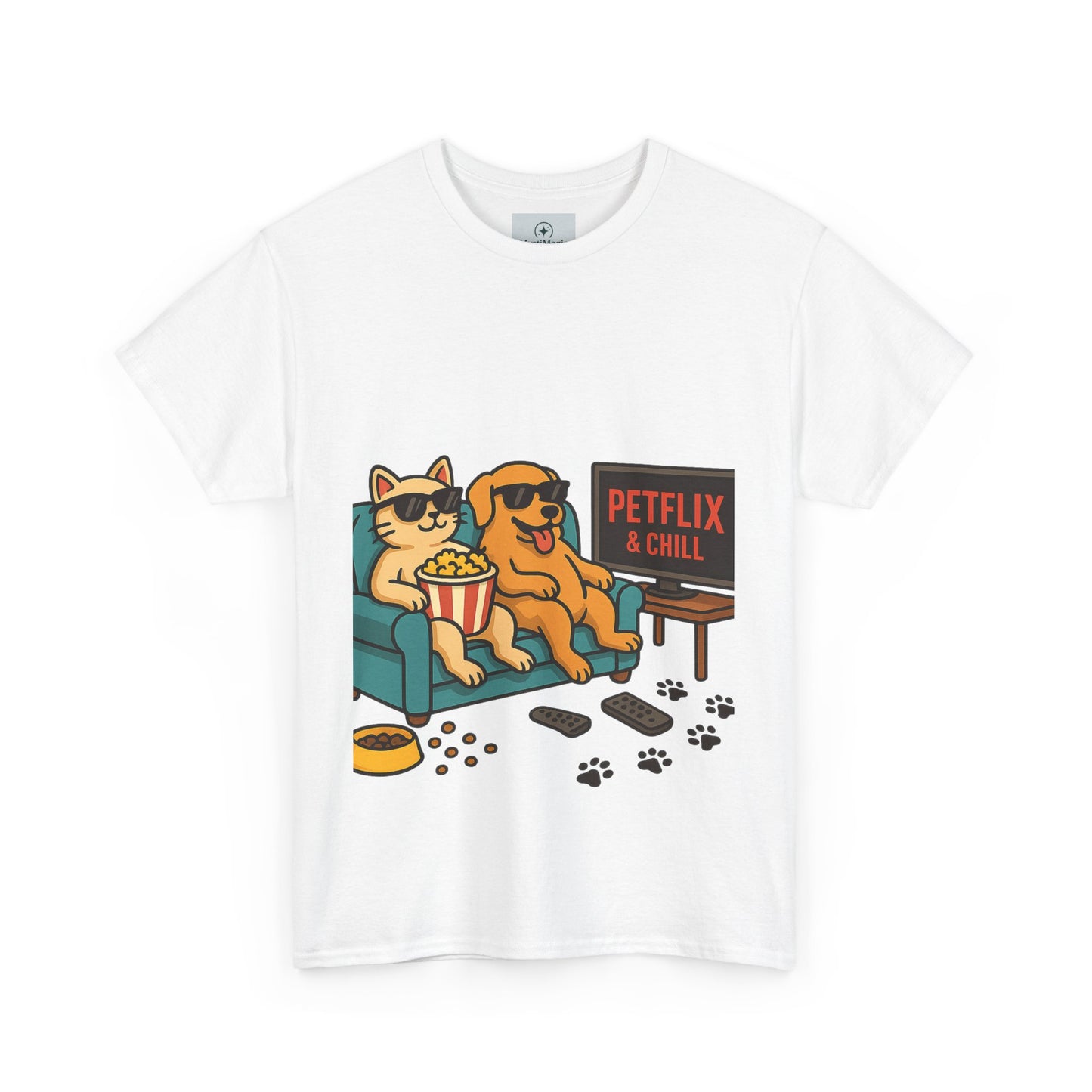 Pet Lovers Unisex Heavy Cotton Tee - 'Petflix & Chill' Graphic Tee