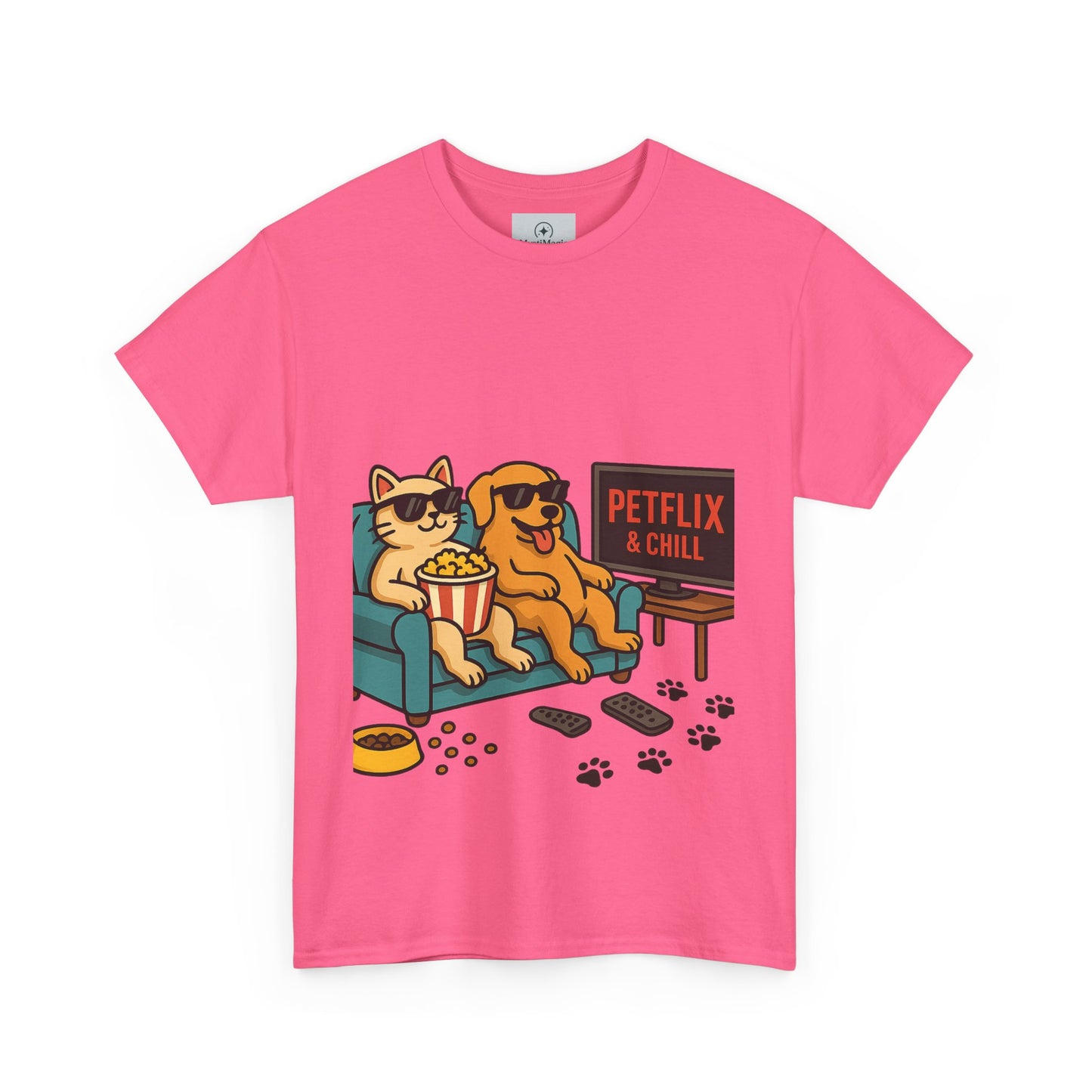 Pet Lovers Unisex Heavy Cotton Tee - 'Petflix & Chill' Graphic Tee