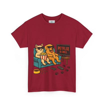 Pet Lovers Unisex Heavy Cotton Tee - 'Petflix & Chill' Graphic Tee
