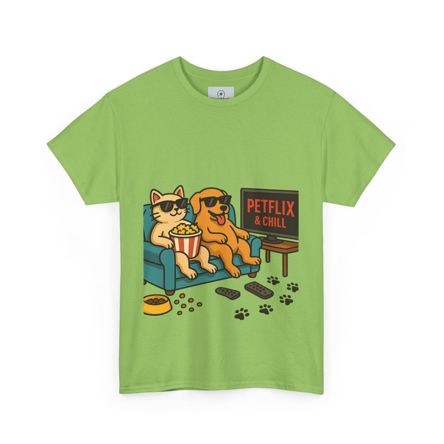 Pet Lovers Unisex Heavy Cotton Tee - 'Petflix & Chill' Graphic Tee