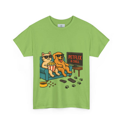 Pet Lovers Unisex Heavy Cotton Tee - 'Petflix & Chill' Graphic Tee