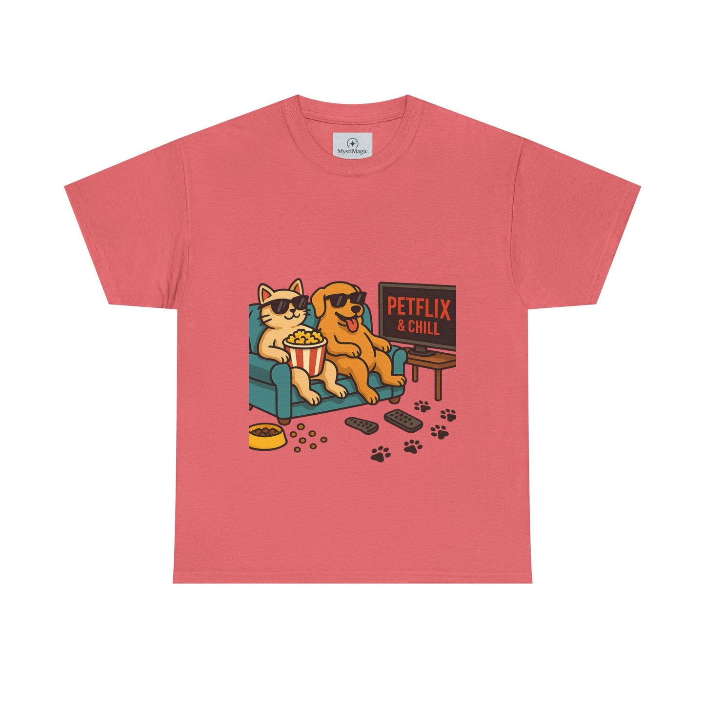 Pet Lovers Unisex Heavy Cotton Tee - 'Petflix & Chill' Graphic Tee