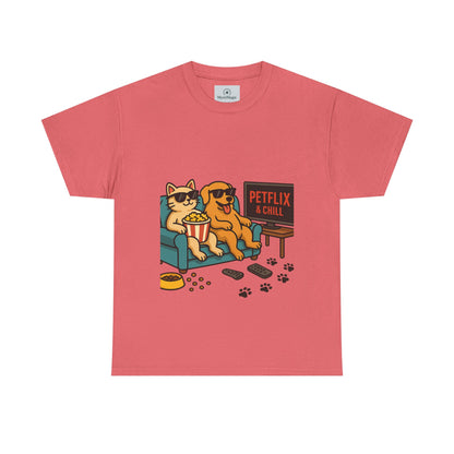 Pet Lovers Unisex Heavy Cotton Tee - 'Petflix & Chill' Graphic Tee