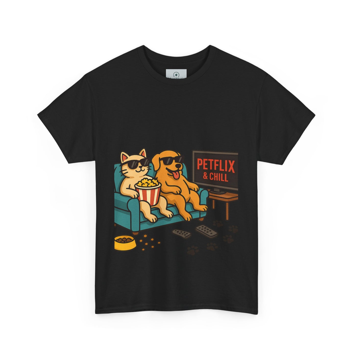 Pet Lovers Unisex Heavy Cotton Tee - 'Petflix & Chill' Graphic Tee
